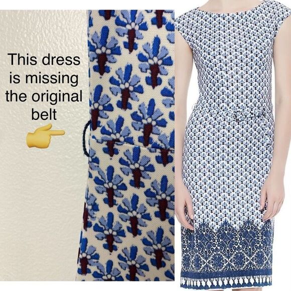 Tory Burch Jamie Cap Short Sleeve Sheath Floral Dress Navy White Printed S Small - Picture 6 of 8